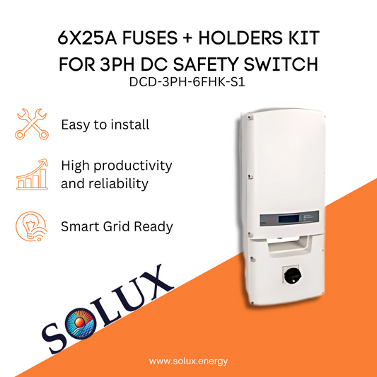 This is an image of 6x25A Fuses and Fuse Holders Kit for 3PH DC Safety Switch