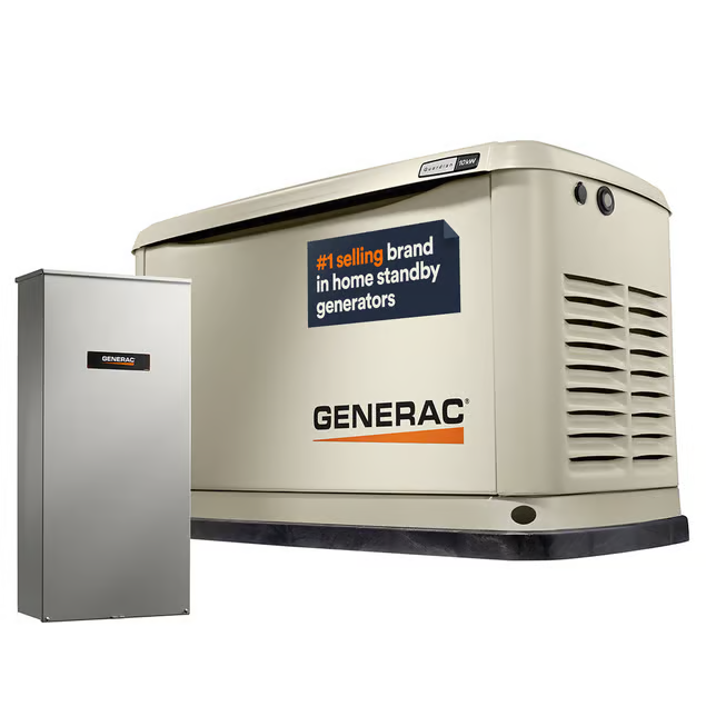 Generac 10/9kW Air-Cooled Standby Generator, Alum Enclosure, 16 Circuit LC NEMA3
