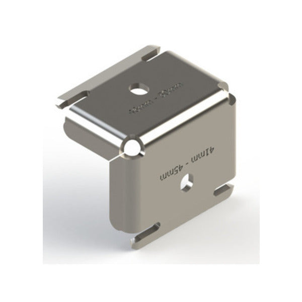 Metallic square component with '41mm - 45mm' marking on a white background