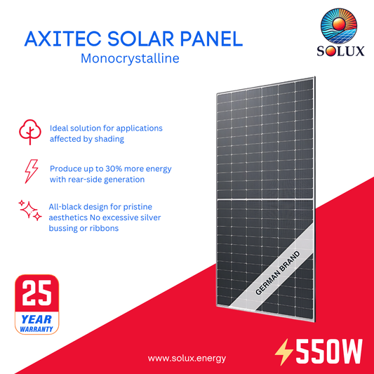 This is an image of Axitec 550W 144 Cell Bifacial Solar Panel