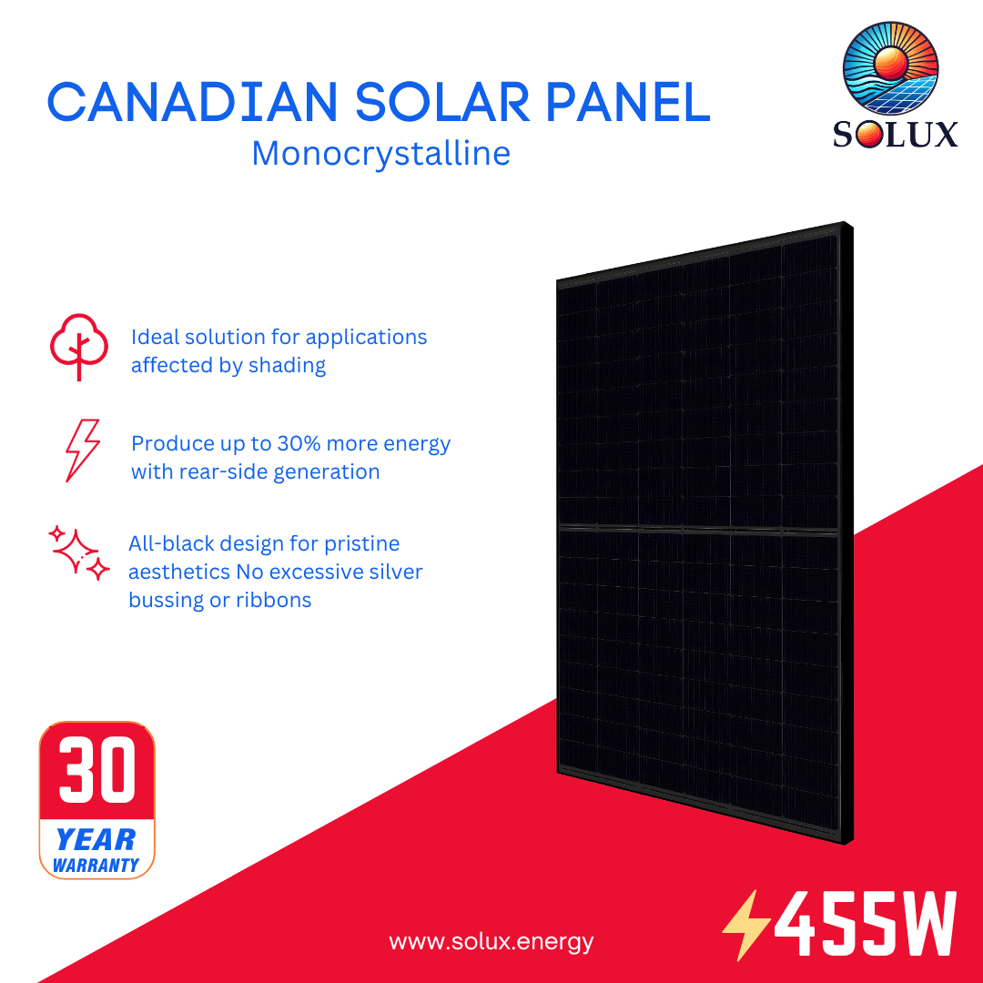 This is an image of Canadian 455W Solar Panel 108 Half-Cell All Black CS6.1-54TM-455H