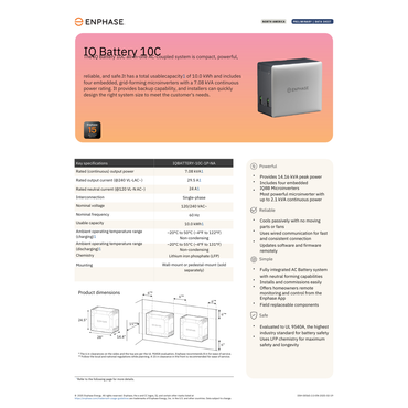 Enphase IQ Battery 10c spec sheet technical information