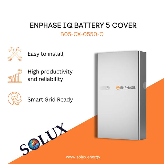 Enphase Battery Cover 5 B05-CX-0550-O graphic: Easy to install, reliable, and Smart Grid Ready.