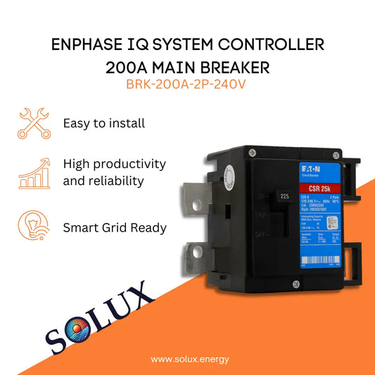 Enphase 200A Main Breaker for IQ System Controller graphic: Easy to install, reliable, and Smart Grid Ready.