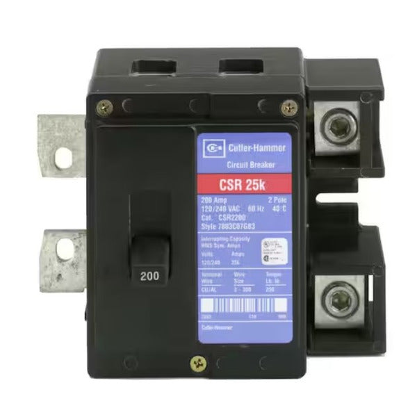Product Image of BRK-200A-2P-240V: A black Eaton CSR 225A 2-pole main circuit breaker shown on a white background.