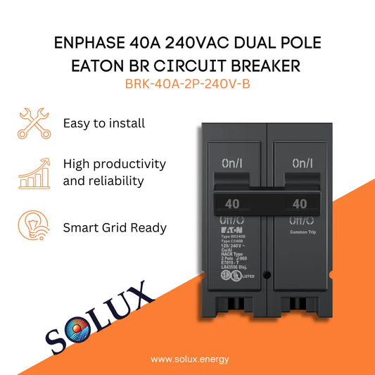 Enphase BR Type Circuit Breaker 40A 2p (w/ holdown kit) graphic: Easy to install and Smart Grid Ready.