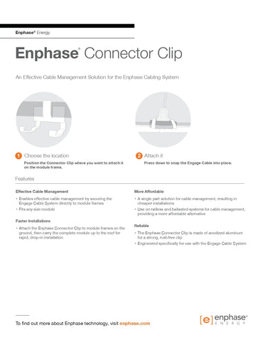 EFM-CC connector clips brochure showing how to attach the anodized aluminum clips to solar module frames.