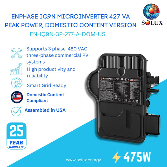 Product Image of EN-IQ9N-3P-277-A-DOM-US, an Enphase IQ9 commercial microinverter for 3-phase 480V systems.