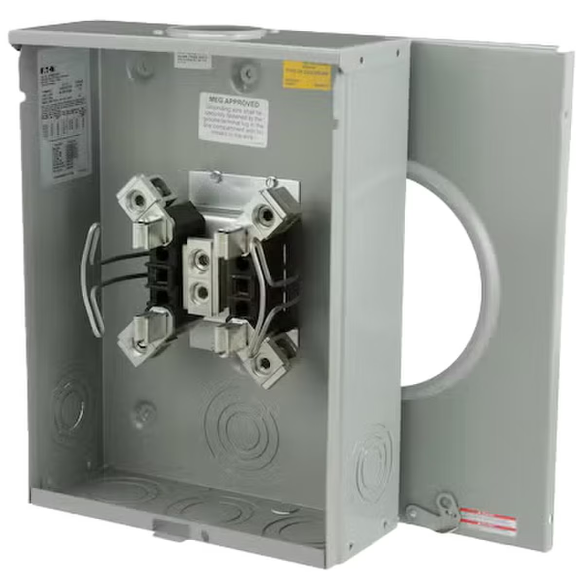 Product Image of EN-MP-MC-200, an open 200A ringless meter socket on a white background.