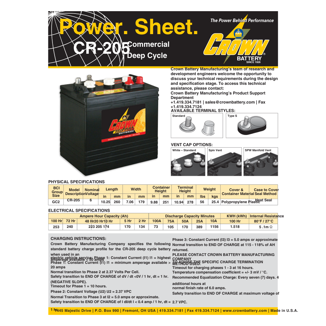 CR-GC2V 6v golf cart battery
