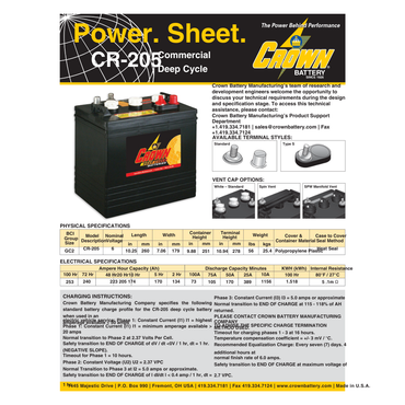 CR-GC2V 6v golf cart battery