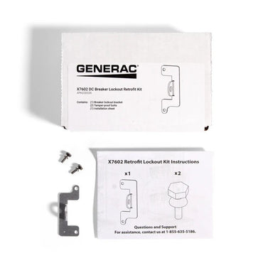 Generac X7602 DC Breaker Lockout Retrofit Kit with components and instructions on a white background