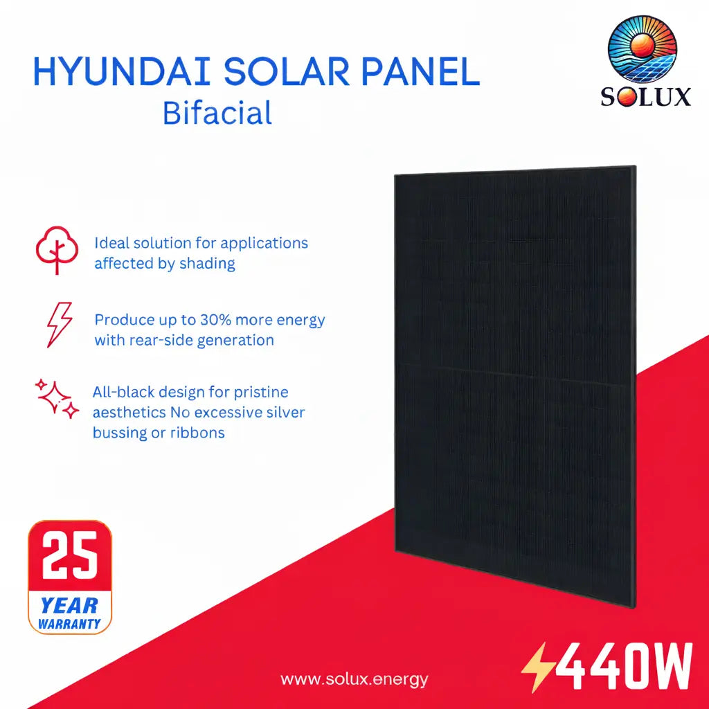 Hyundai HIN-T440NF(BK) 440Watt Bifacial Solar Panel – Solux, LLC