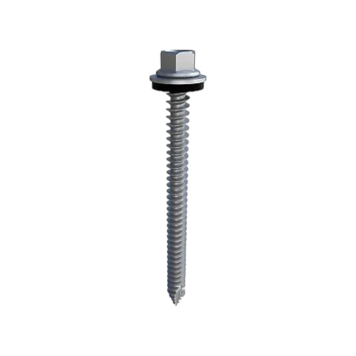 Product image of HW-RD-1430-01-M1, featuring a 3-inch long #14 self-drilling structural screw with a wood tip. The assembly includes a 5/16" hex head and an EPDM-backed washer.