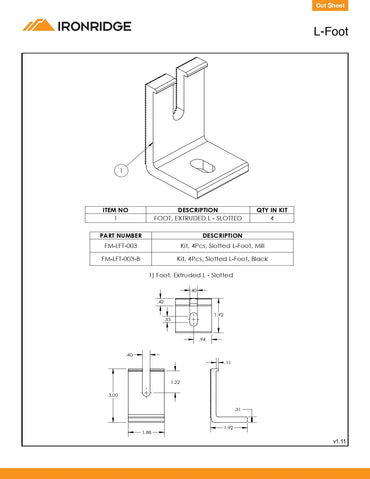LFT-03-M1 ironridge slotted l foot