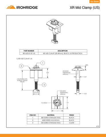 IR-XR-MID-01-B1-US mid clamp solar panels