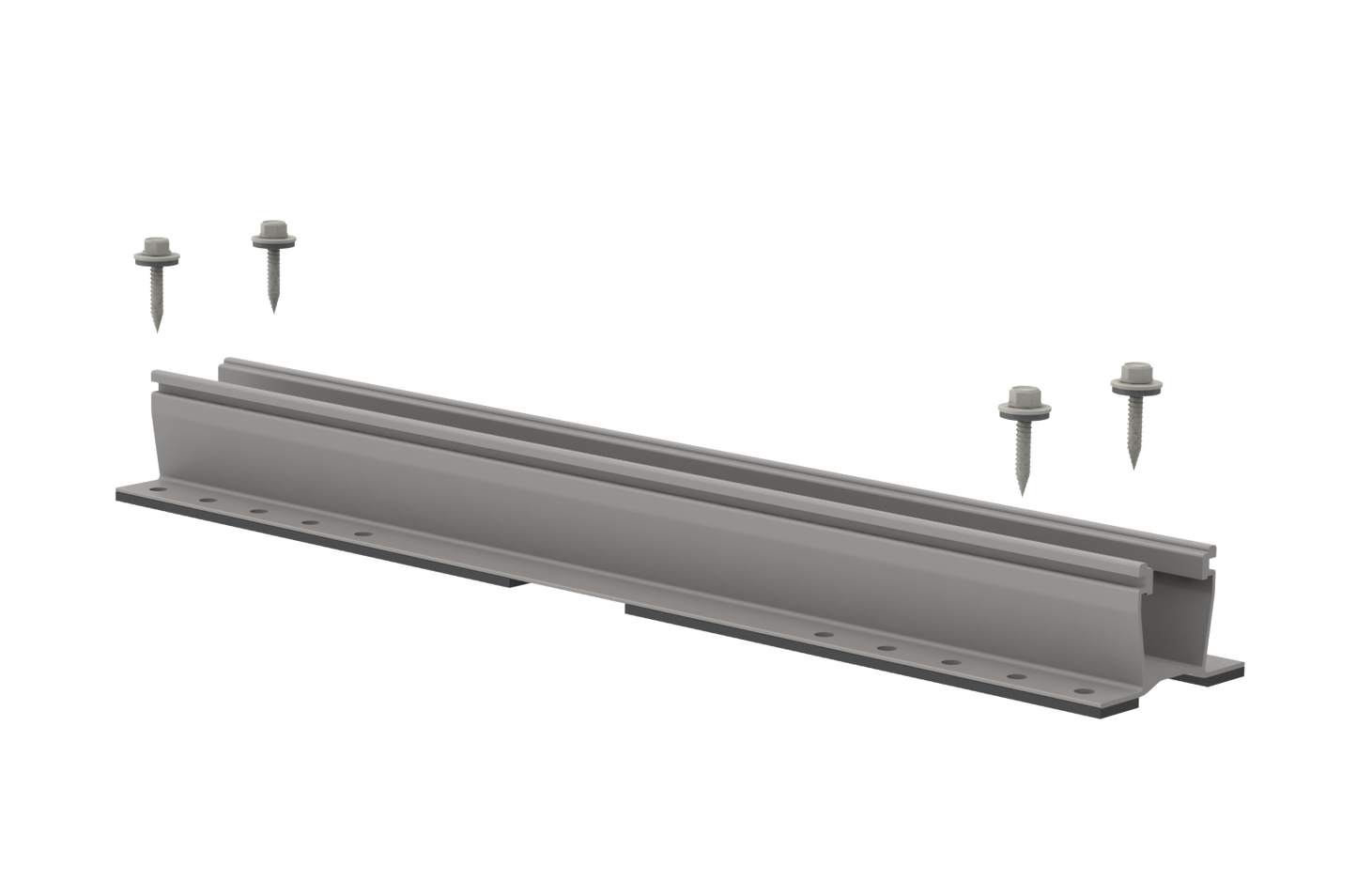 K2 Mini Rail XPRress Base Set, Mill (4000073) solar mounting rail with four integrated mounting screws.
