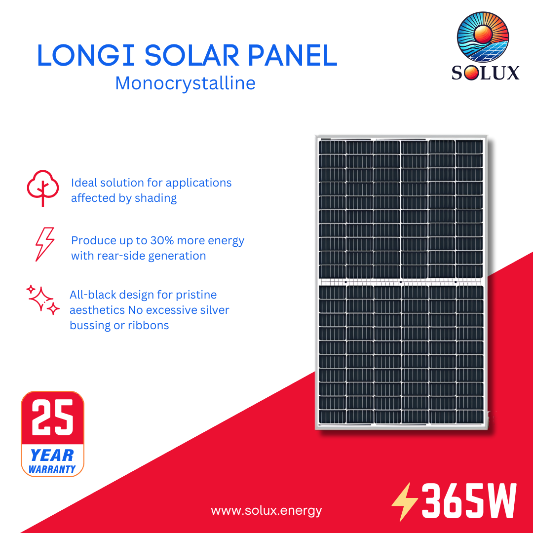 This is an image of LONGI Solar LR4-60HPB-365M-PALLET 365Watt 120 Half-Cell All Black Solar Panel