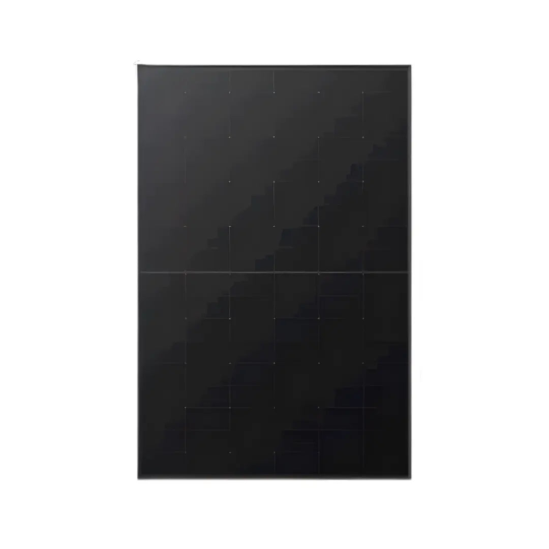 Product Image of LR5-54HPB-410M, showing a straight-on view of an all-black monocrystalline solar panel.