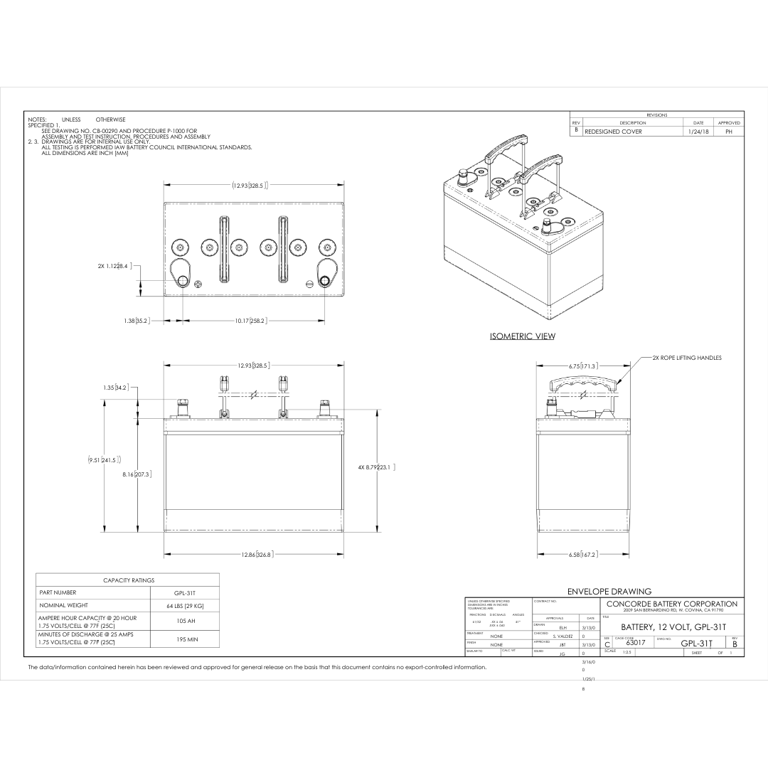 GPL-31T 105 ah battery