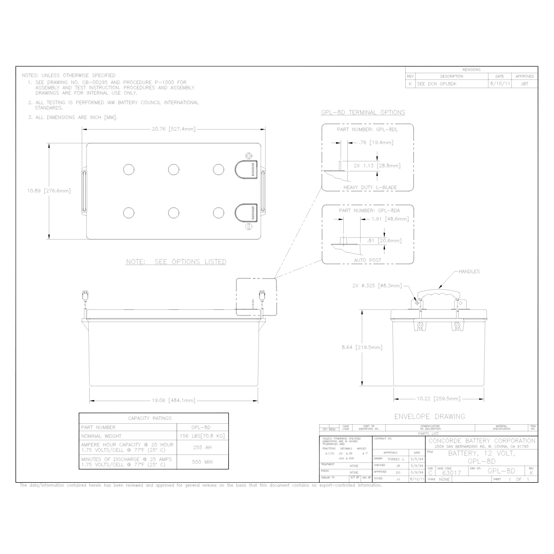 GPL-8DA 12v agm battery