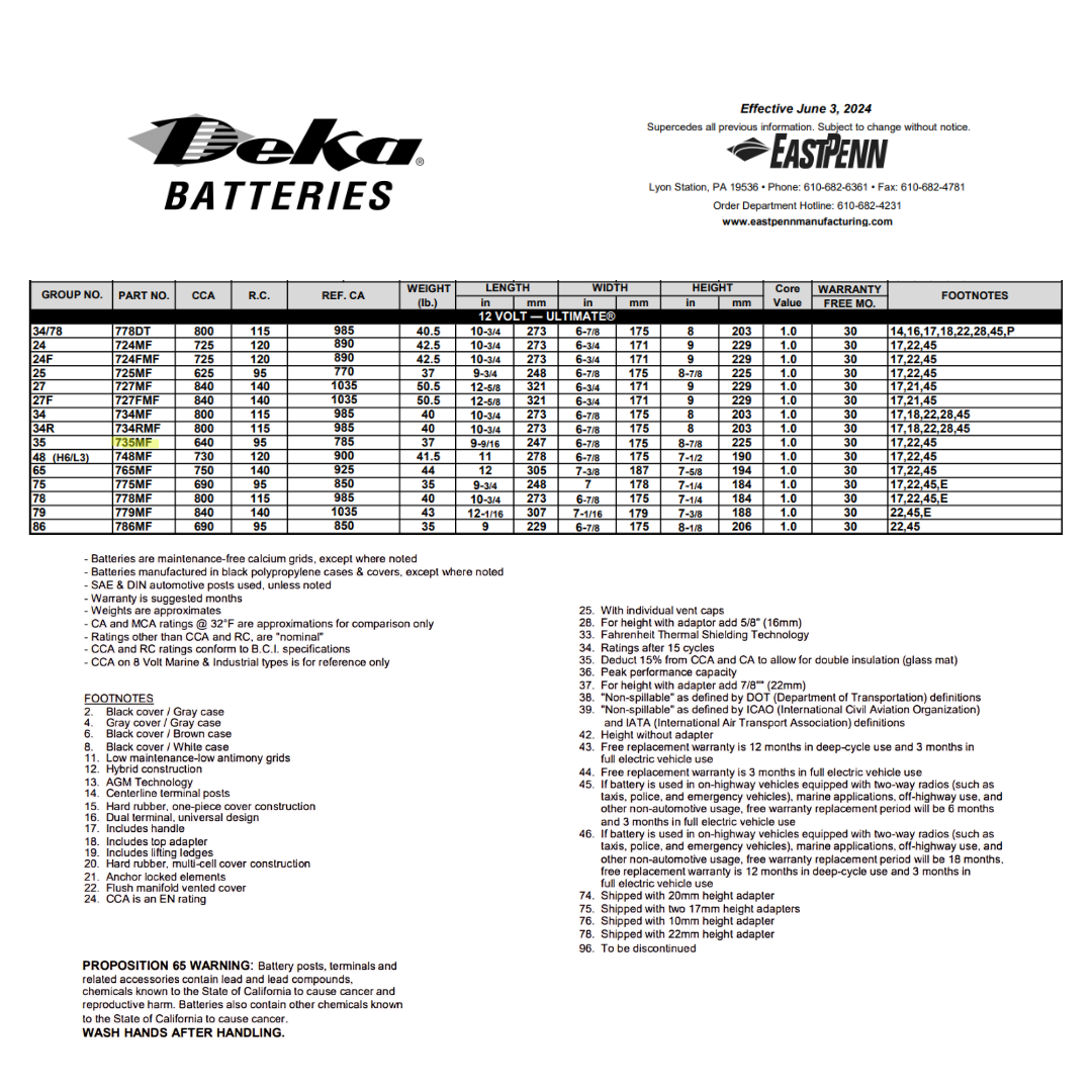 735MF lead acid battery maintenance free