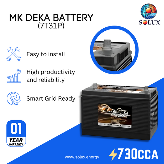 This is an image of MK Deka 7T31P 12V Flooded Deep Cycle Battery