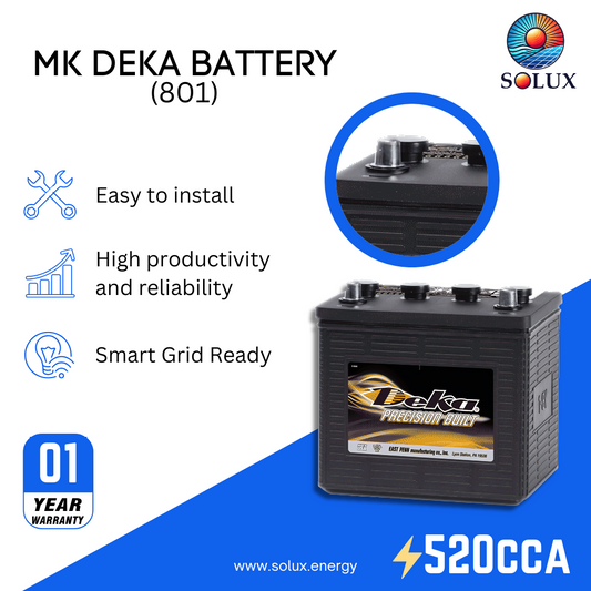 This is an image of MK Deka Auto Batteries 12V FLA 801