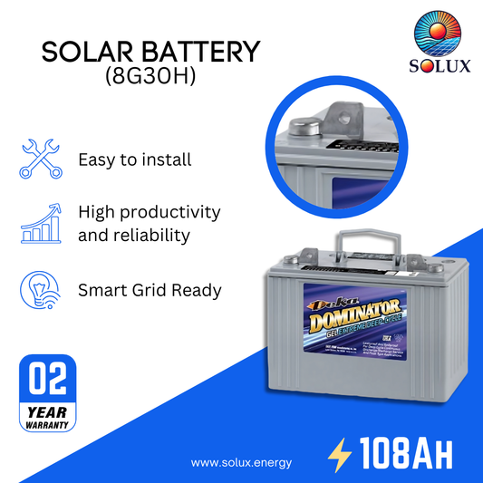 This is an image of MK Deka 8G30H 108Ah 12VDC VRLA Deep Cycle Sealed GEL Battery