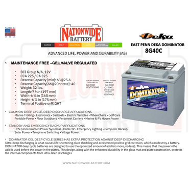 8G40C sealed lead acid battery