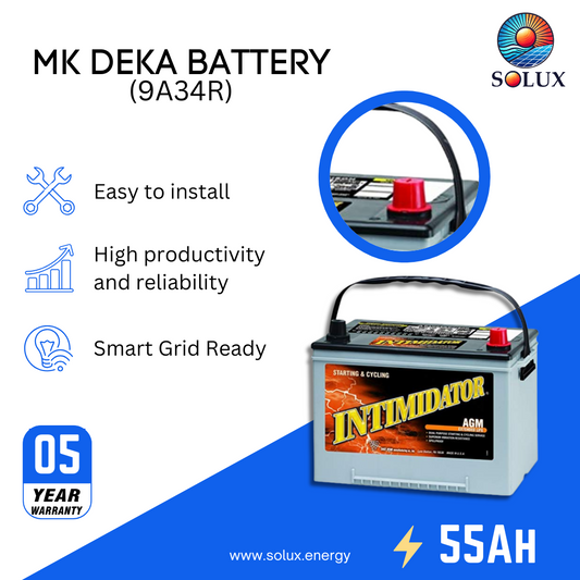 This is an image of MK Deka 9A 34R Battery 12V 55AH AGM