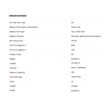 9A78DT group 78 battery agm