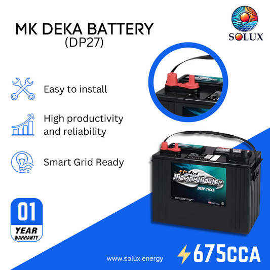 This is an image of MK Deka DP27 Marine Battery 12V FLA