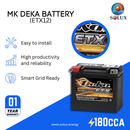 This is an image of MK Deka ETX12 Battery 12V AGM