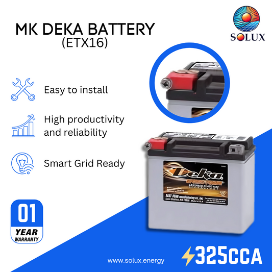 This is an image of MK Deka ETX16 12V AGM Battery