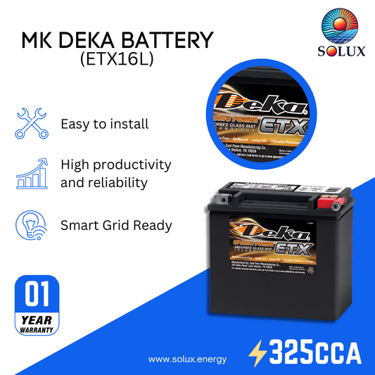 This is an image of MK Deka ETX16L Battery 12V AGM