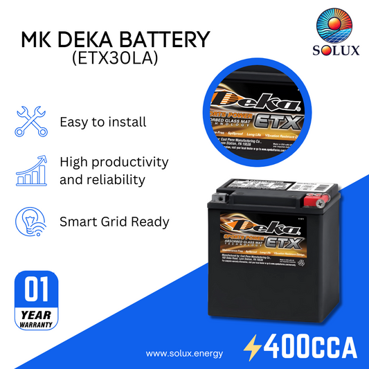 This is an image of MK Deka ETX Battery 12V ETX30LA AGM