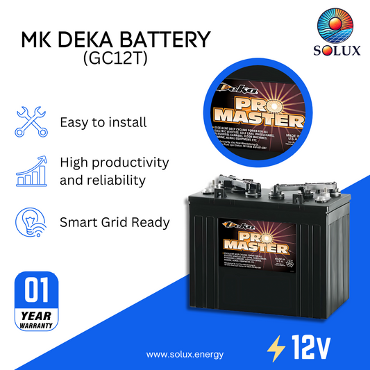 This is an image of MK Deka 12V Golf Cart Battery GC12T FLA