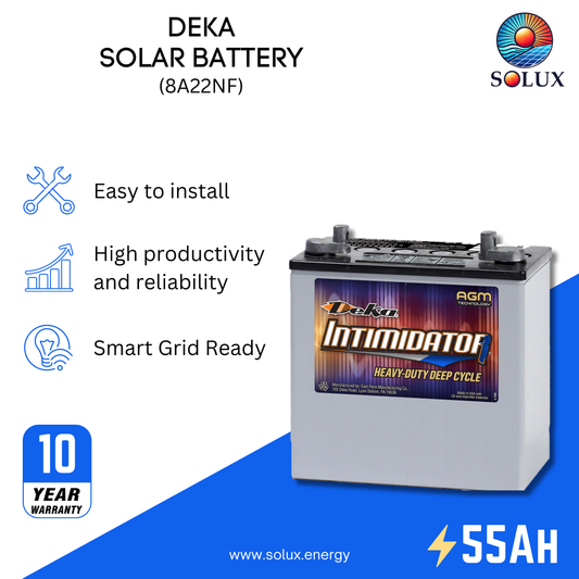 This is an image of MK Deka 8A22NF 55Ah 12V Deep Cycle AGM Battery