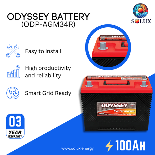 This is an image of Odyssey 12V AGM 100Ah Battery ODP-AGM34R
