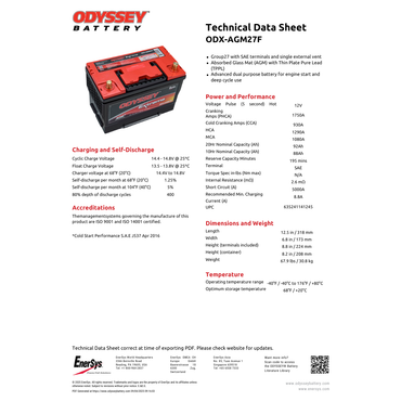 ODX-AGM27F agm odyssey battery
