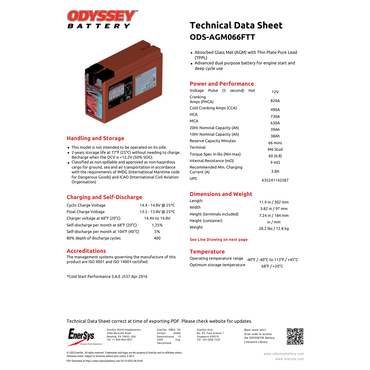 ODS-AGM066FTT marine dual purpose battery