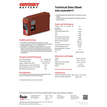 ODS-AGM225FTT agm solar batteries