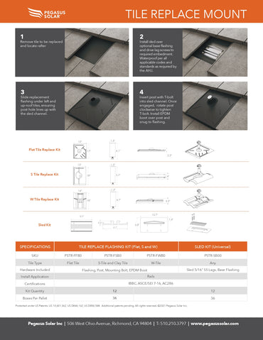Pegasus Tile Replace Sled w/ Lags and Base Flashing for Flat / S / W (Priced as 1 pc)