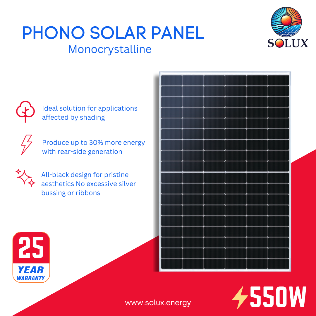 This is an image of Phono Solar 440Watt 108 Half-Cells Silver Frame Bifacial Solar Panel