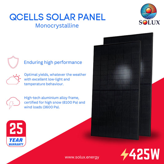This is an image of Q Cells 425 Watt Black on Black Monocrystalline Solar Panel