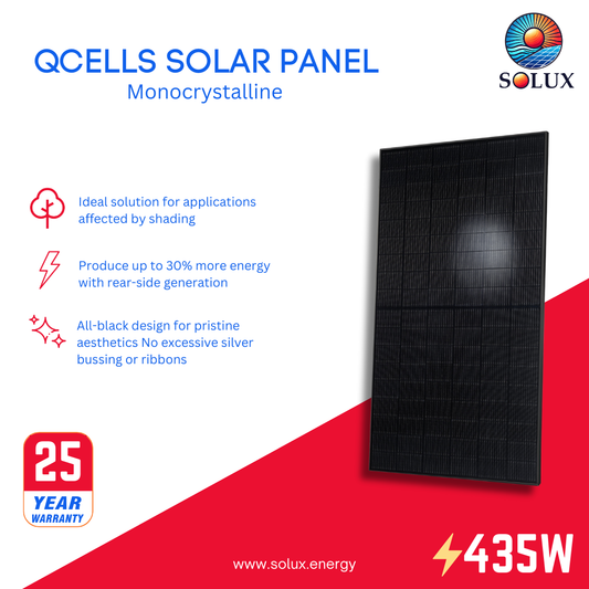 This is an image of Qcells 435W Q.TRON BLK M-G2+ 435W Monocrystalline Solar Panel