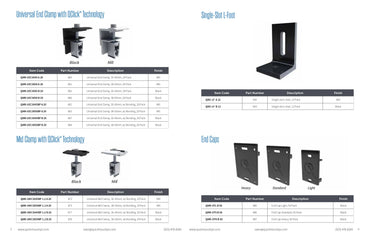 Technical product table for the QMR-UMC3045BP1.2A20 ironridge mid clamps (Universal Mid Clamp with QClick™ Technology), specified as a 20-pack of mill-finish clamps with integrated bonding for 30–45mm module frames.