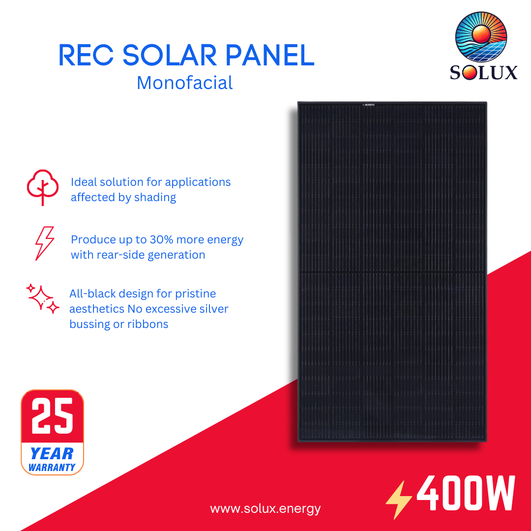 This is an image of REC 400W Solar Panel All Black Monofacial