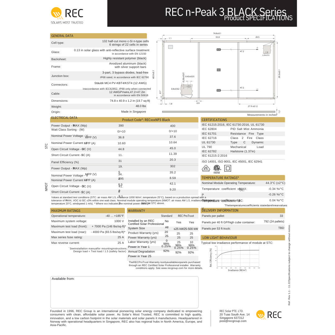 REC400NP3-Black black pv panels